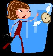 woman running after flying clock