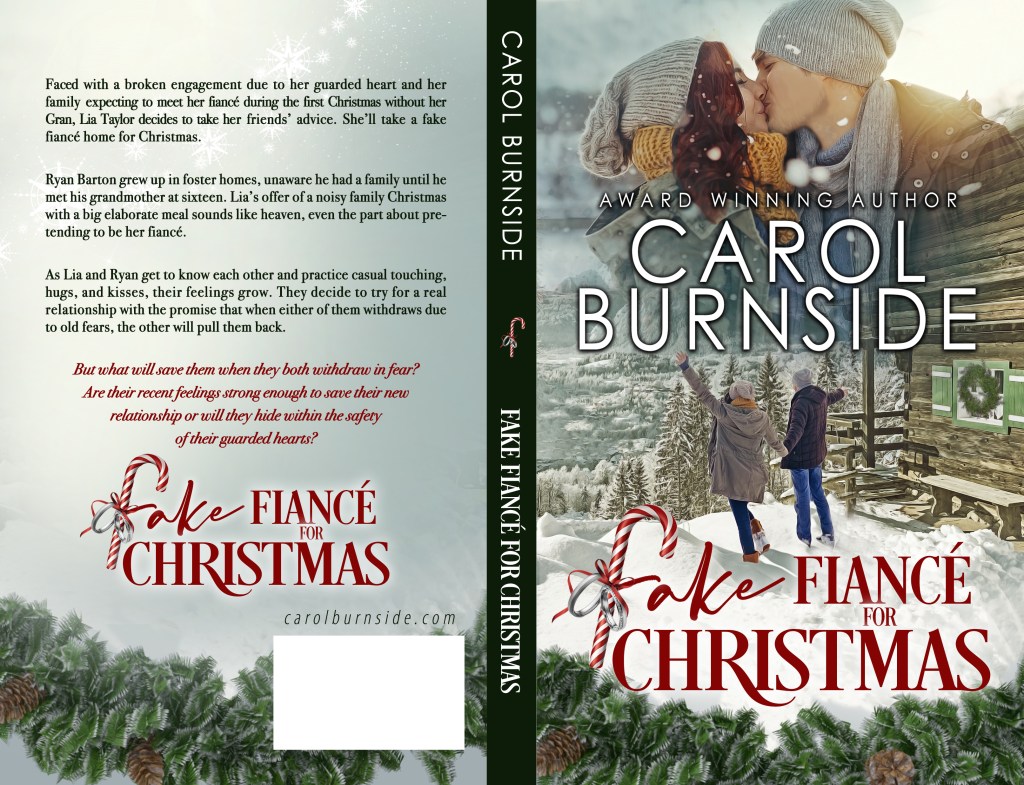 Cover art for FF4CMas Boy/Girl kissing at top. Winter scene with green garland below.